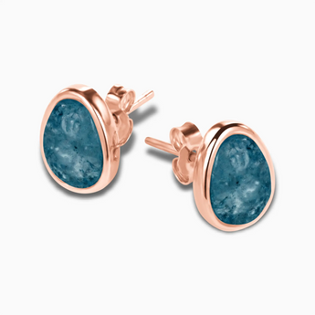 Freeform London Blue Topaz Bezel Stud Earrings - Fluid Frame 18KT Rose Gold Vermeil Side View