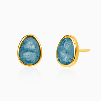 Freeform London Blue Topaz Bezel Stud Earrings - Fluid Frame 18KT Yellow Gold Vermeil Front View