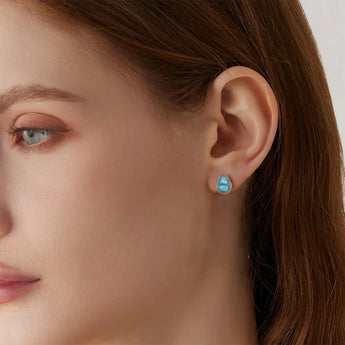 Freeform London Blue Topaz Bezel Stud Earrings - Fluid Frame 18KT Yellow Gold Vermeil Model Shot