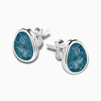 Freeform London Blue Topaz Bezel Stud Earrings - Fluid Frame 925 Sterling Silver Side View