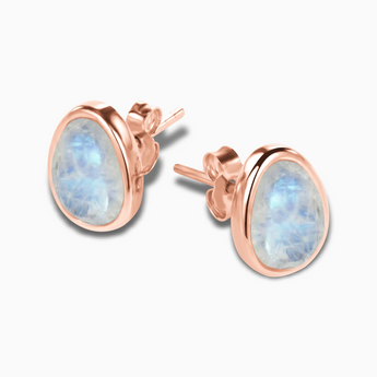 Freeform Moonstone Bezel Stud Earrings - Fluid Frame 18KT Rose Gold Vermeil Side View