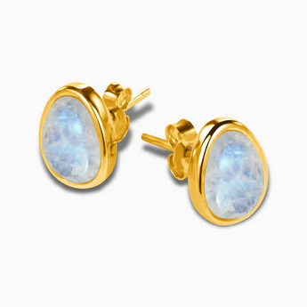 Freeform Moonstone Bezel Stud Earrings - Fluid Frame 18KT Yellow Gold Vermeil Side View