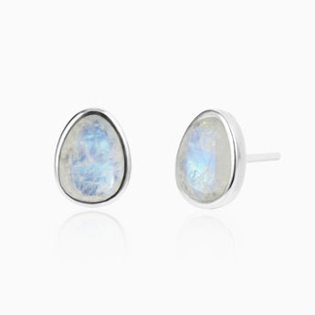 Freeform Moonstone Bezel Stud Earrings - Fluid Frame 925 Sterling Silver Front View