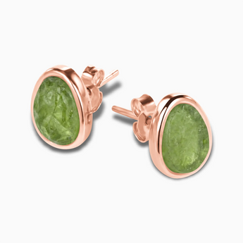 Freeform Peridot Bezel Stud Earrings - Fluid Frame 18KT Rose Gold Vermeil Side View