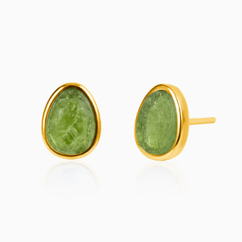 Freeform Peridot Bezel Stud Earrings - Fluid Frame 18KT Yellow Gold Vermeil Front View