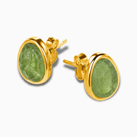 Freeform Peridot Bezel Stud Earrings - Fluid Frame 18KT Yellow Gold Vermeil Side View