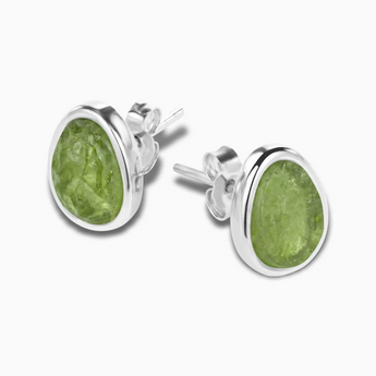 Freeform Peridot Bezel Stud Earrings - Fluid Frame 925 Sterling Silver Side View