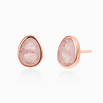 Freeform Rose Quartz Bezel Stud Earrings - Fluid Frame 18KT Rose Gold Vermeil Front View