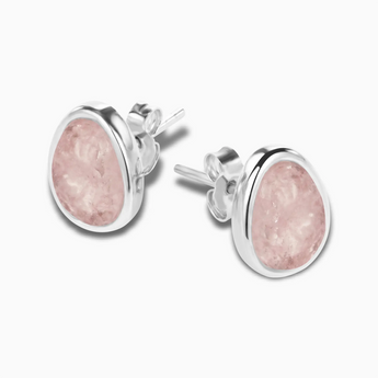 Freeform Rose Quartz Bezel Stud Earrings - Fluid Frame 925 Sterling Silver Side View