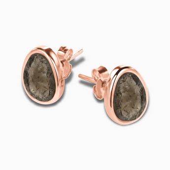 Freeform Smoky Quartz Bezel Stud Earrings - Fluid Frame 18KT Rose Gold Vermeil Side View