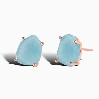 Geometric Freeform Aquamarine Studs - Facet Prism 18KT Rose Gold Vermeil Front View