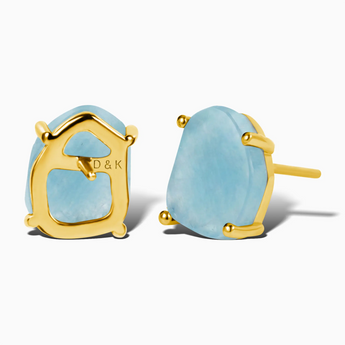 Geometric Freeform Aquamarine Studs - Facet Prism 18KT Yellow Gold Vermeil Back View