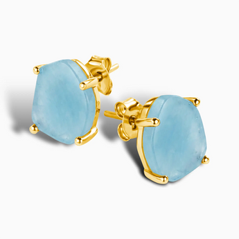 Geometric Freeform Aquamarine Studs - Facet Prism 18KT Yellow Gold Vermeil Side View
