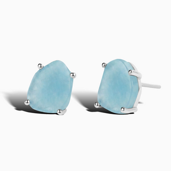 Geometric Freeform Aquamarine Studs - Facet Prism 925 Sterling Silver Front View