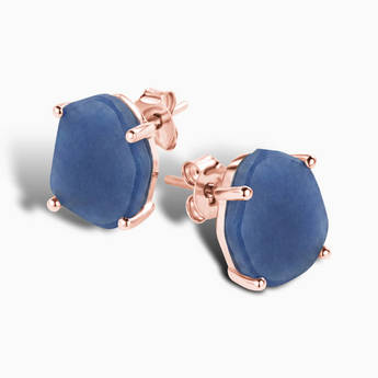 Geometric Freeform Blue Sapphire Studs - Facet Prism 18KT Rose Gold Vermeil Side View