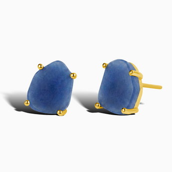 Geometric Freeform Blue Sapphire Studs - Facet Prism 18KT Yellow Gold Vermeil Front View