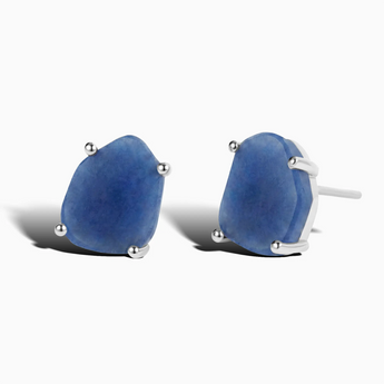 Geometric Freeform Blue Sapphire Studs - Facet Prism 925 Sterling Silver Front View