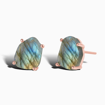 Geometric Freeform Labradorite Studs - Facet Prism 18KT Rose Gold Vermeil Front View