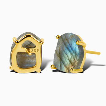 Geometric Freeform Labradorite Studs - Facet Prism 18KT Yellow Gold Vermeil Back View