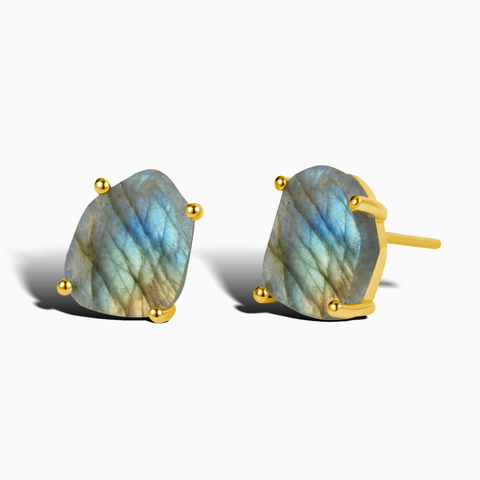 Geometric Freeform Labradorite Studs - Facet Prism 18KT Yellow Gold Vermeil Front View