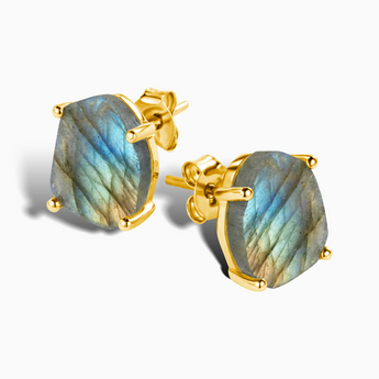 Geometric Freeform Labradorite Studs - Facet Prism 18KT Yellow Gold Vermeil Side View