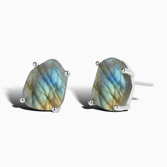 Geometric Freeform Labradorite Studs - Facet Prism 925 Sterling Silver Front View