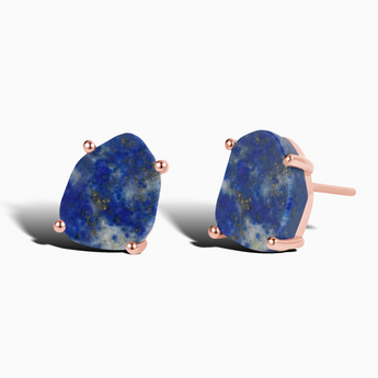 Geometric Freeform Lapis Lazuli Studs - Facet Prism 18KT Rose Gold Vermeil Front View