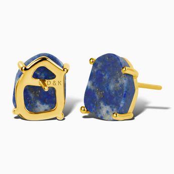 Geometric Freeform Lapis Lazuli Studs - Facet Prism 18KT Yellow Gold Vermeil Back View