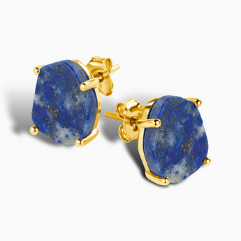 Geometric Freeform Lapis Lazuli Studs - Facet Prism 18KT Yellow Gold Vermeil Side View