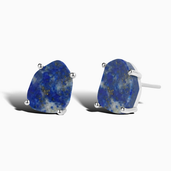 Geometric Freeform Lapis Lazuli Studs - Facet Prism 925 Sterling Silver Front View