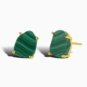 Geometric Freeform Malachite Studs - Facet Prism 18KT Yellow Gold Vermeil Front View