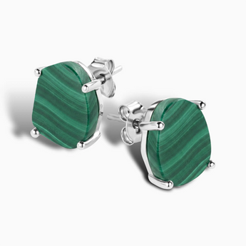 Geometric Freeform Malachite Studs - Facet Prism 925 Sterling Silver Side View