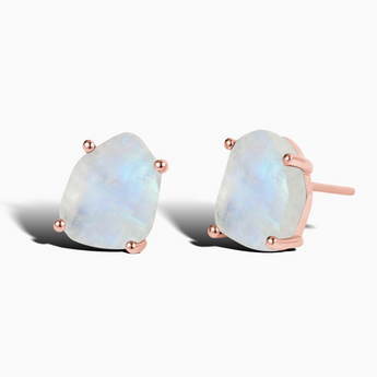 Geometric Freeform Moonstone Studs - Facet Prism 18KT Rose Gold Vermeil Front View