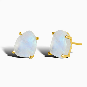 Geometric Freeform Moonstone Studs - Facet Prism 18KT Yellow Gold Vermeil Front View