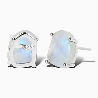Geometric Freeform Moonstone Studs - Facet Prism 925 Sterling Silver Back View