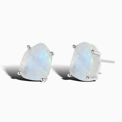 Geometric Freeform Moonstone Studs - Facet Prism 925 Sterling Silver Front View