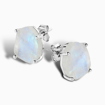 Geometric Freeform Moonstone Studs - Facet Prism 925 Sterling Silver Side View