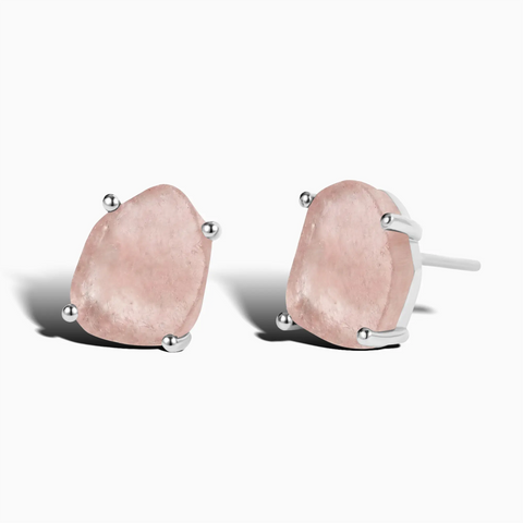 Geometric Freeform Morganite Studs - Facet Prism 925 Sterling Silver Front View