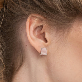 Geometric Freeform Morganite Studs - Facet Prism 925 Sterling Silver Model Shot Close Up