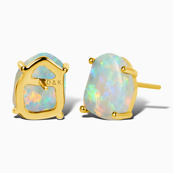 Geometric Freeform Opal Studs - Facet Prism 18KT Yellow Gold Vermeil Back View