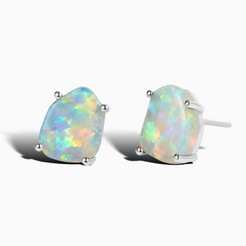 Geometric Freeform Opal Studs - Facet Prism 925 Sterling Silver Front View