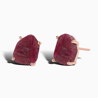 Geometric Freeform Ruby Studs - Facet Prism 18KT Rose Gold Vermeil Front View