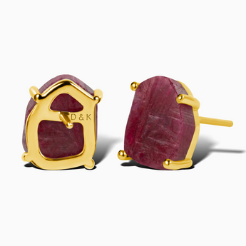 Geometric Freeform Ruby Studs - Facet Prism 18KT Yellow Gold Vermeil Back View