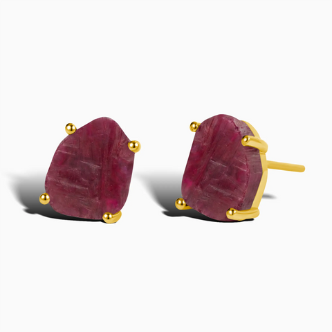 Geometric Freeform Ruby Studs - Facet Prism 18KT Yellow Gold Vermeil Front View