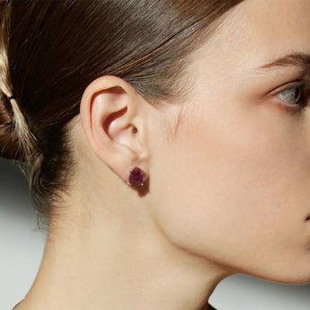 Geometric Freeform Ruby Studs - Facet Prism 18KT Yellow Gold Vermeil Model Shot