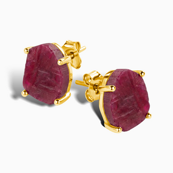 Geometric Freeform Ruby Studs - Facet Prism 18KT Yellow Gold Vermeil Side View
