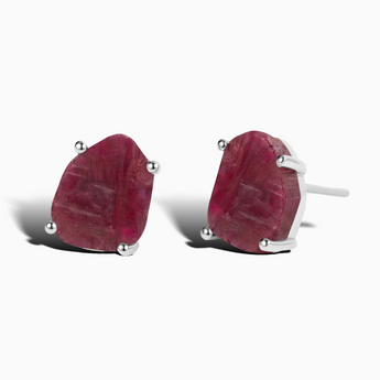 Geometric Freeform Ruby Studs - Facet Prism 925 Sterling Silver Front View