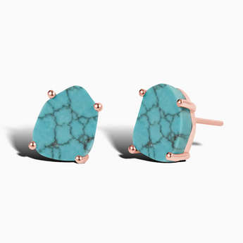 Geometric Freeform Turquoise Studs - Facet Prism 18KT Rose Gold Vermeil Front View