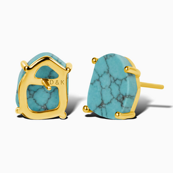 Geometric Freeform Turquoise Studs - Facet Prism 18KT Yellow Gold Vermeil Back View