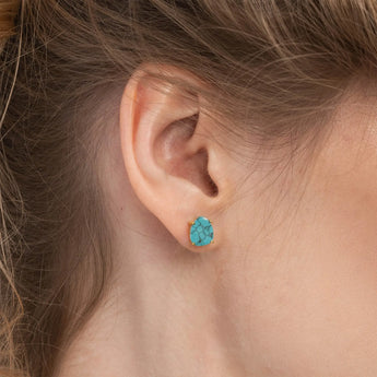 Geometric Freeform Turquoise Studs - Facet Prism 18KT Yellow Gold Vermeil Model Shot